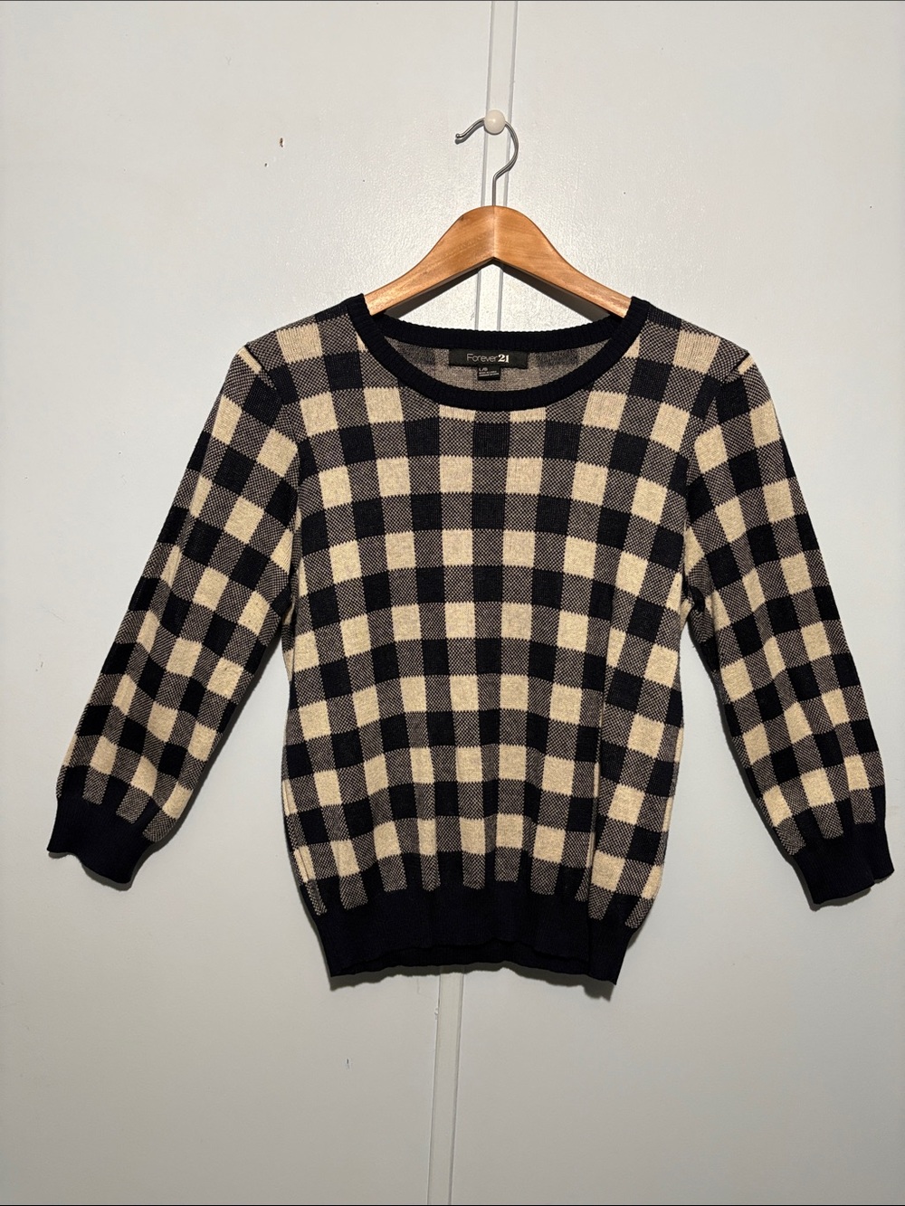 Black and Cream Buffalo Check Crewneck Sweater
